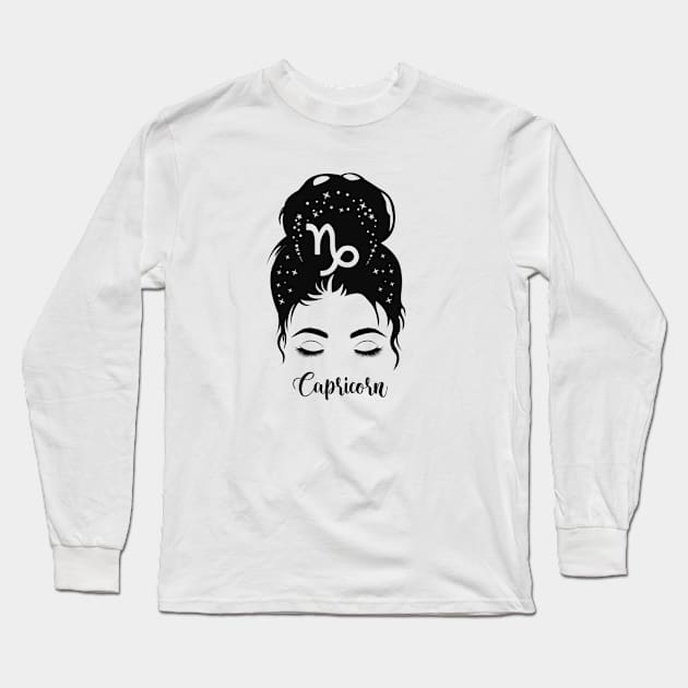 Capricorn Woman Zodiac Long Sleeve T-Shirt by Happii Pink